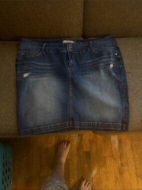 torrid Dark Blue Distressed Denim Mini Skirt